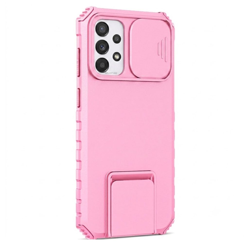 Husa Defender cu Stand pentru Samsung Galaxy A32 4G, Roz, Suport reglabil, Antisoc, Protectie glisanta pentru camera, Flippy