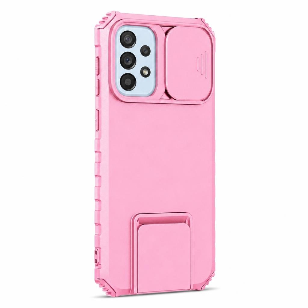 Husa Defender cu Stand pentru Samsung Galaxy A33 5G, Roz, Suport reglabil, Antisoc, Protectie glisanta pentru camera, Flippy