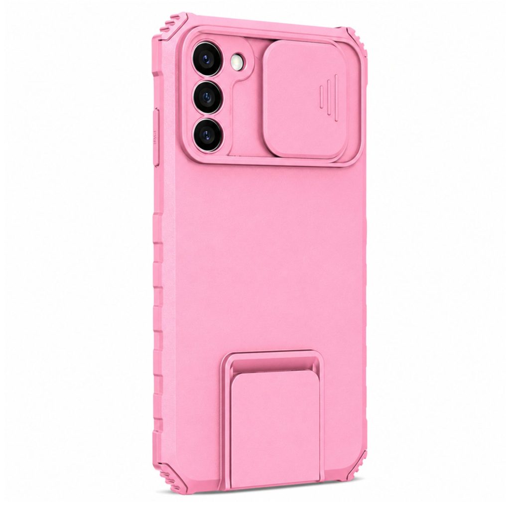 Husa Defender cu Stand pentru Samsung Galaxy S21 FE, Roz, Suport reglabil, Antisoc, Protectie glisanta pentru camera, Flippy