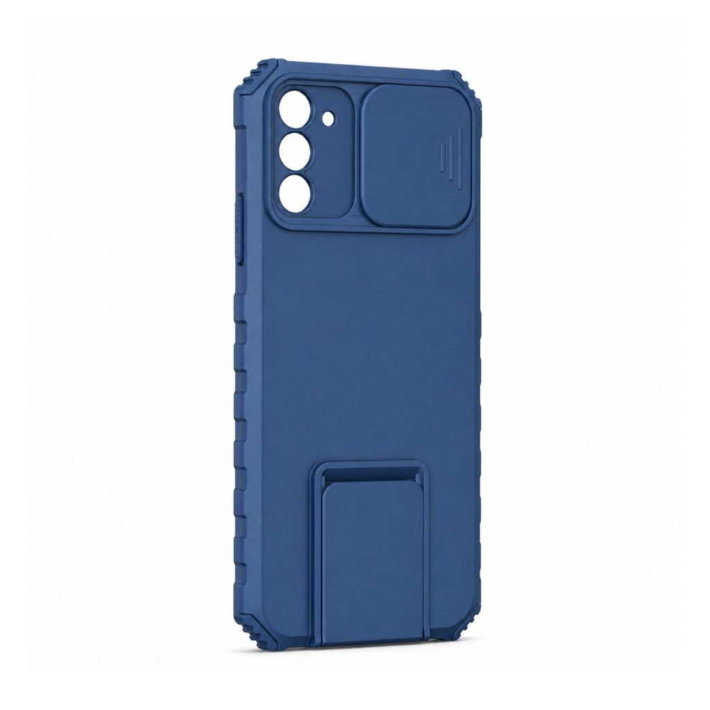 Husa Defender cu Stand pentru Samsung Galaxy S22, Albastru, Suport reglabil, Antisoc, Protectie glisanta pentru camera, Flippy