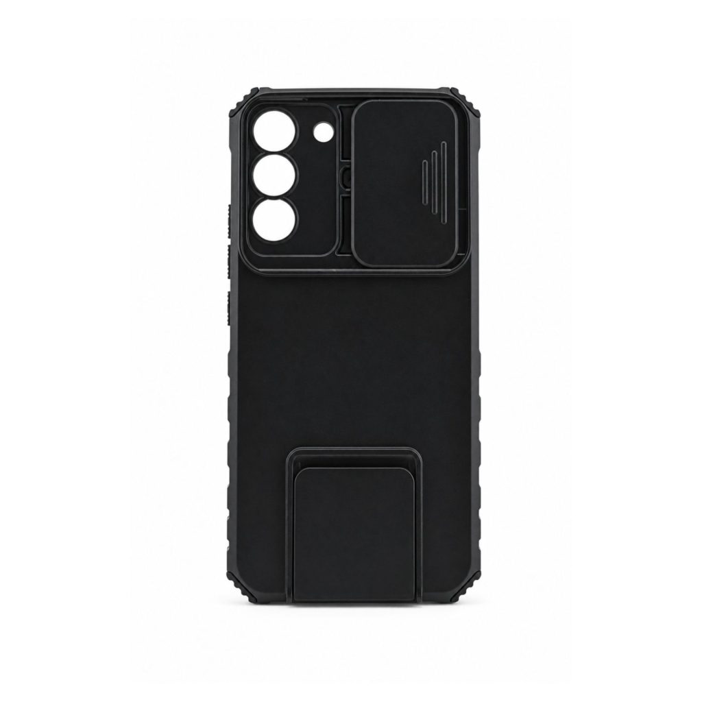 Husa de Protectie Defender, Flippy, Compatibila cu Samsung Galaxy S22 Plus, cu Stand Reglabil Integrat, Protectie Glisanta pentru Camera, Antisoc si Antizgariere, Negru