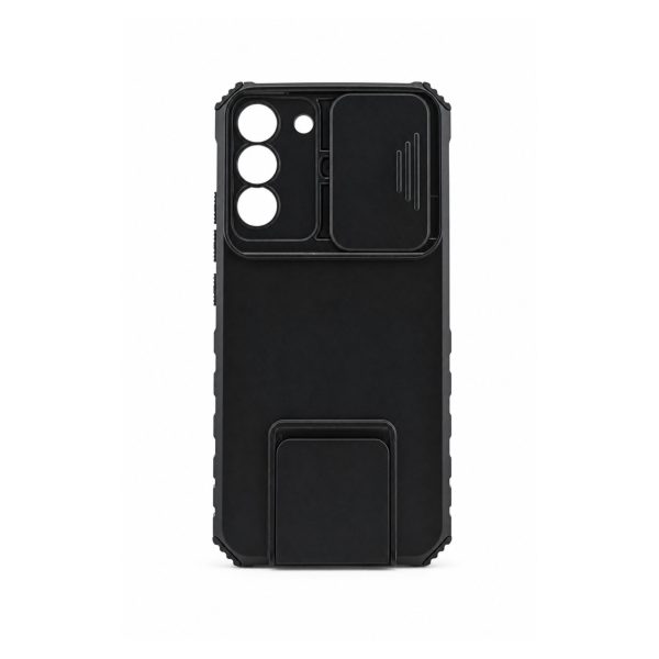 Husa de Protectie Defender, Flippy, Compatibila cu Samsung Galaxy S22 Plus, cu Stand Reglabil Integrat, Protectie Glisanta pentru Camera, Antisoc si Antizgariere, Negru