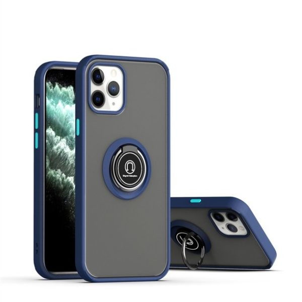 Husa Anti Fall Metal Bracket pentru Apple iPhone 13 Pro, Rezistenta la socuri, Margini colorate, Cu inel de prindere magnetic, Flippy, Albastru
