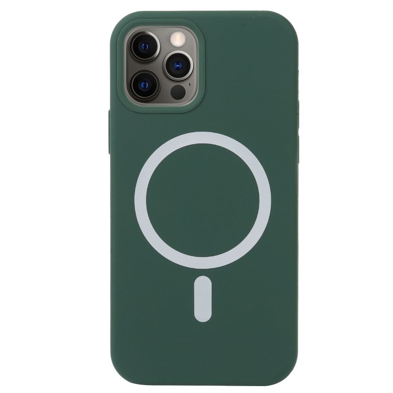Husa MagSafe liquid large hole magnetic shell pentru Apple iPhone 13 Pro, Full Cover, Liquid Silicone, Magnetica, Incarcare Wireless, Flippy, Verde
