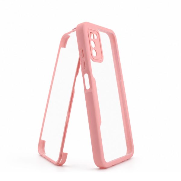 Husa Max Defence pentru Samsung Galaxy A02s/ A03s, Bumper Roz, Fata Dubla Transparenta, Protectie Antisoc Full 360 ( fata, spate, margini ), Flippy