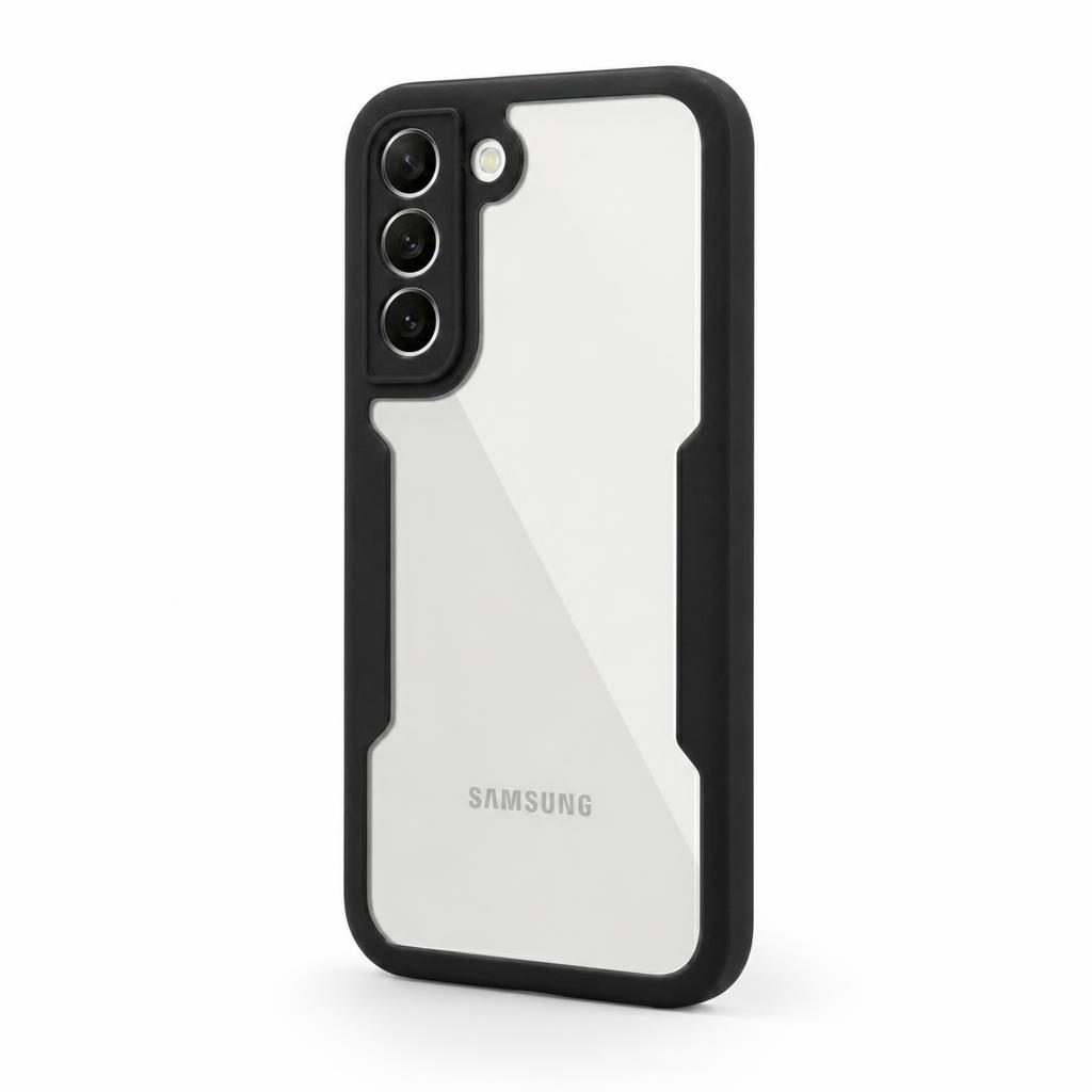 Husa Max Defence pentru Samsung Galaxy S22, Bumper Negru, Fata Dubla Transparenta, Protectie Antisoc Full 360 ( fata, spate, margini ), Flippy