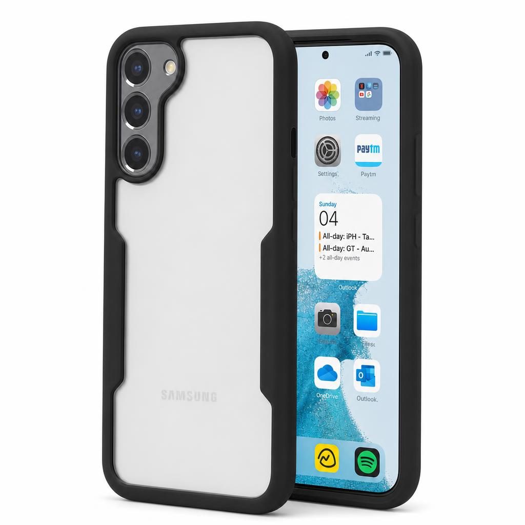 Husa Max Defence pentru Samsung Galaxy S22 Plus, Bumper Negru, Fata Dubla Transparenta, Protectie Antisoc Full 360 ( fata, spate, margini ), Flippy