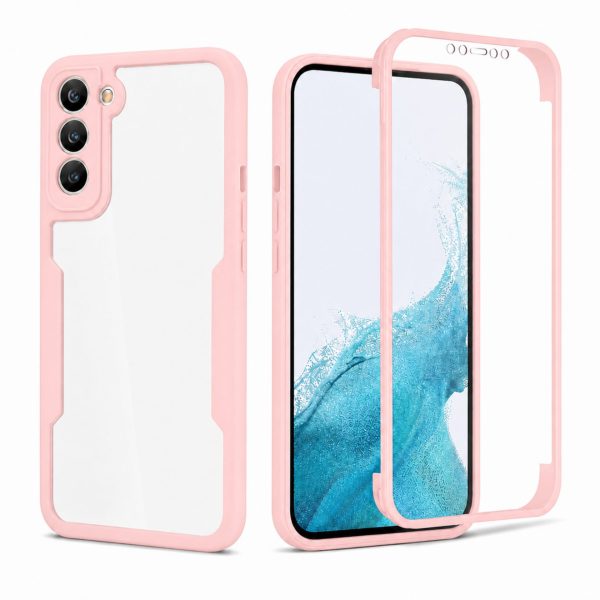 Husa Max Defence pentru Samsung Galaxy S22 Plus, Bumper Roz, Fata Dubla Transparenta, Protectie Antisoc Full 360 ( fata, spate, margini ), Flippy