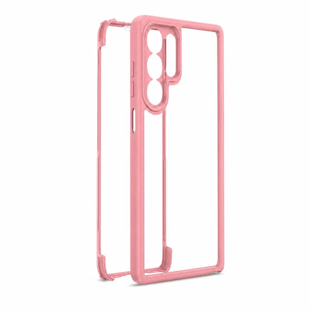Husa Max Defence pentru Samsung Galaxy S22 Ultra, Bumper Roz, Fata Dubla Transparenta, Protectie Antisoc Full 360 ( fata, spate, margini ), Flippy