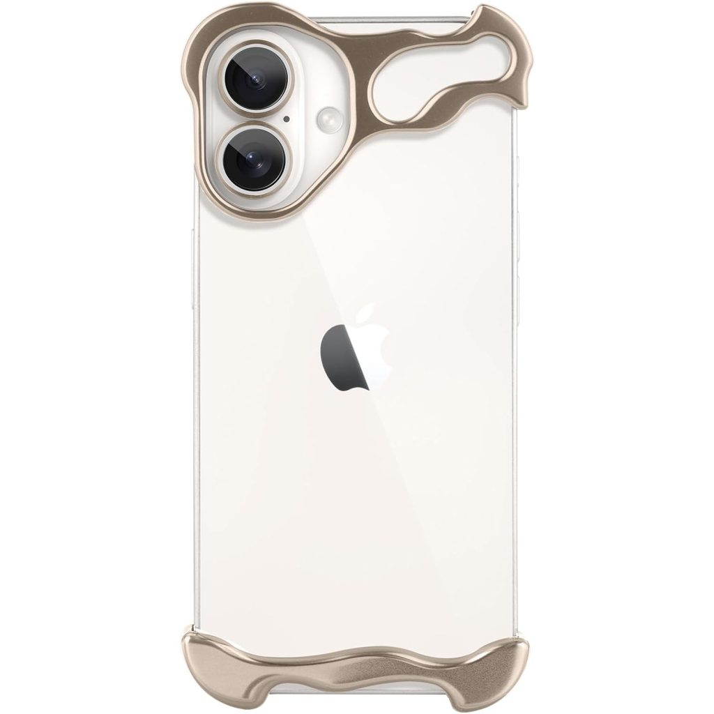 Husa Metalica Compatibila cu iPhone 16 Plus, Flippy, Protectie pentru Colturile Telefonului si Camera, Aliaj, Antisoc, Antizgariere, Auriu