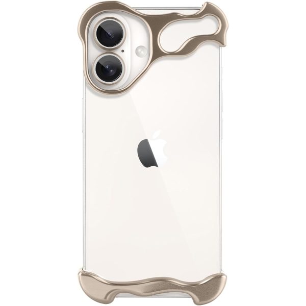 Husa Metalica Compatibila cu iPhone 16 Plus, Flippy, Protectie pentru Colturile Telefonului si Camera, Aliaj, Antisoc, Antizgariere, Auriu