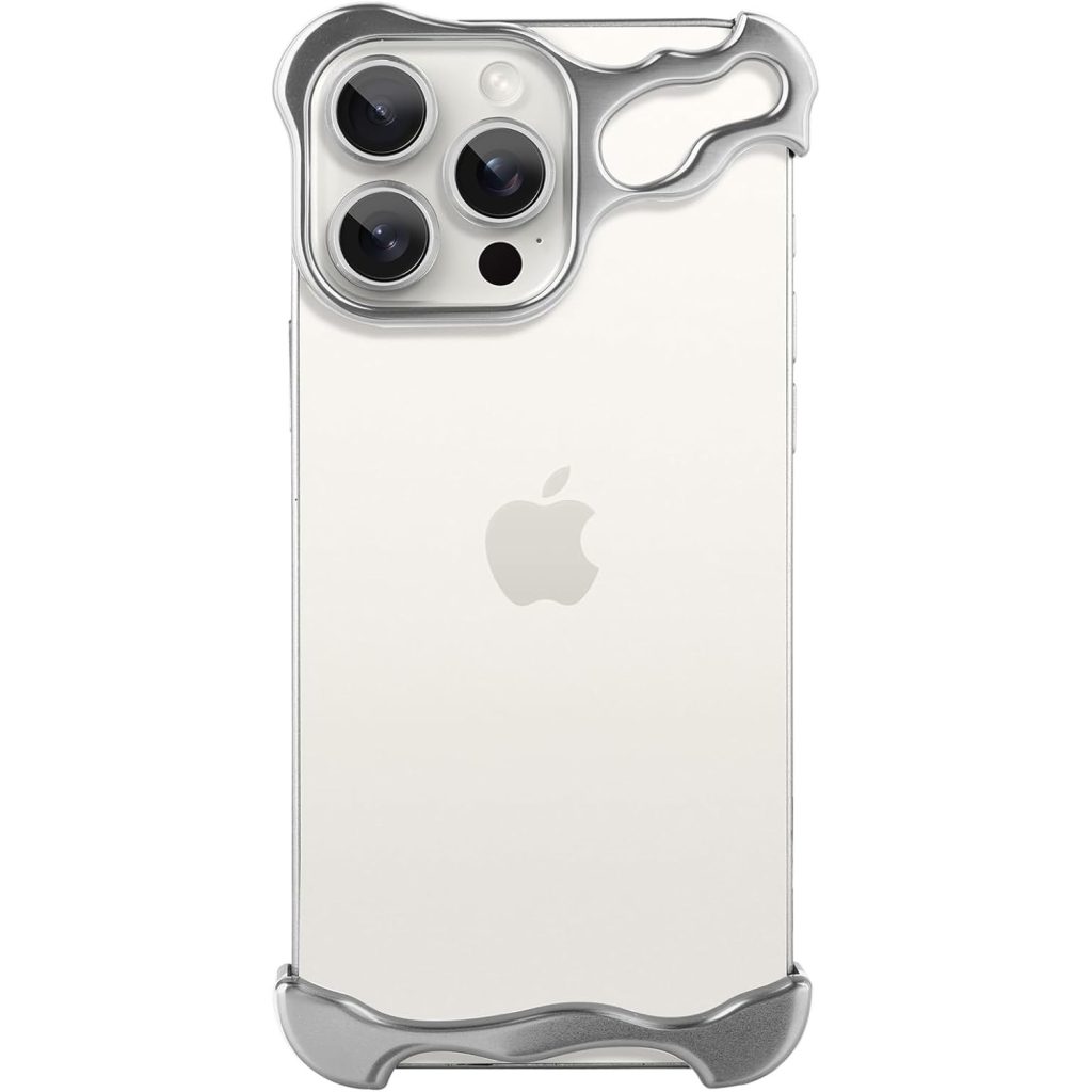 Husa Metalica Compatibila cu iPhone 16 Pro Max, Flippy, Protectie pentru Colturile Telefonului si Camera, Aliaj, Antisoc, Antizgariere, Argintiu
