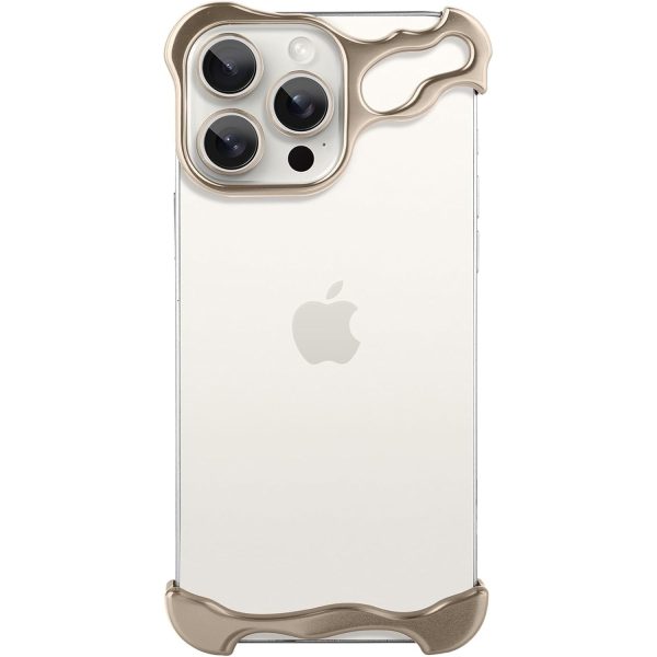 Husa Metalica Compatibila cu iPhone 16 Pro Max, Flippy, Protectie pentru Colturile Telefonului si Camera, Aliaj, Antisoc, Antizgariere, Auriu