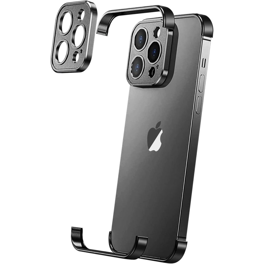 Husa Metalica Edgeless Compatibila cu iPhone 16 Pro, Flippy, Protectie pentru Colturi si Camera, Aliaj Aluminiu, Antisoc, Antizgariere, Negru