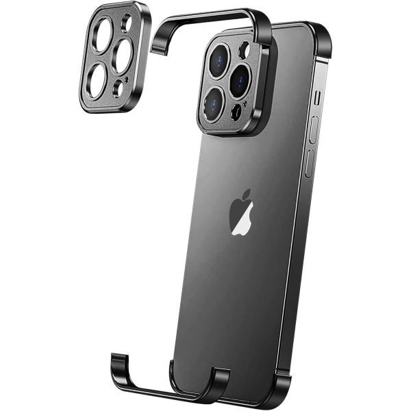 Husa Metalica Edgeless Compatibila cu iPhone 16 Pro, Flippy, Protectie pentru Colturi si Camera, Aliaj Aluminiu, Antisoc, Antizgariere, Negru