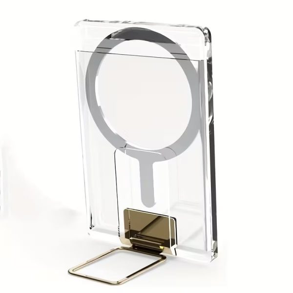 Husa pentru Carduri, Flippy, Compatibil cu Telefon Apple Magsafe, Accesoriu pentru Husa MagSafe, cu Suport Pliabil Auriu, Transparent