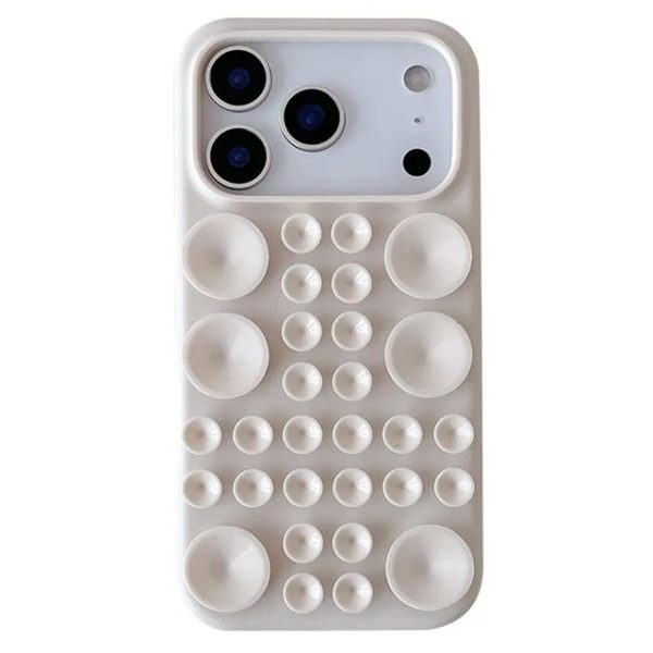 Husa cu Ventuze, Flippy, Compatibila iPhone 17 Air, din Silicon, Interior Microfibra, Crem