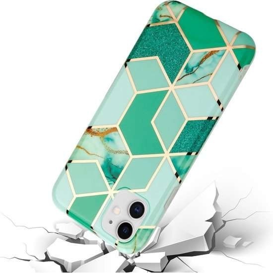Husa protectie Flippy compatibila cu Apple iPhone 12 Mini Soft IMD TPU Marble Geometric Verde - Image 2