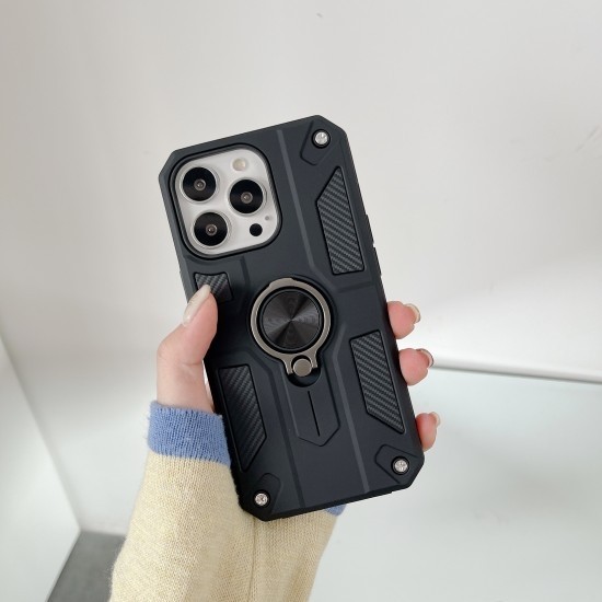 Husa protectie Flippy compatibila cu Apple iPhone 13 Mini Defender Model 5 cu suport prindere inel,Negru - Image 2