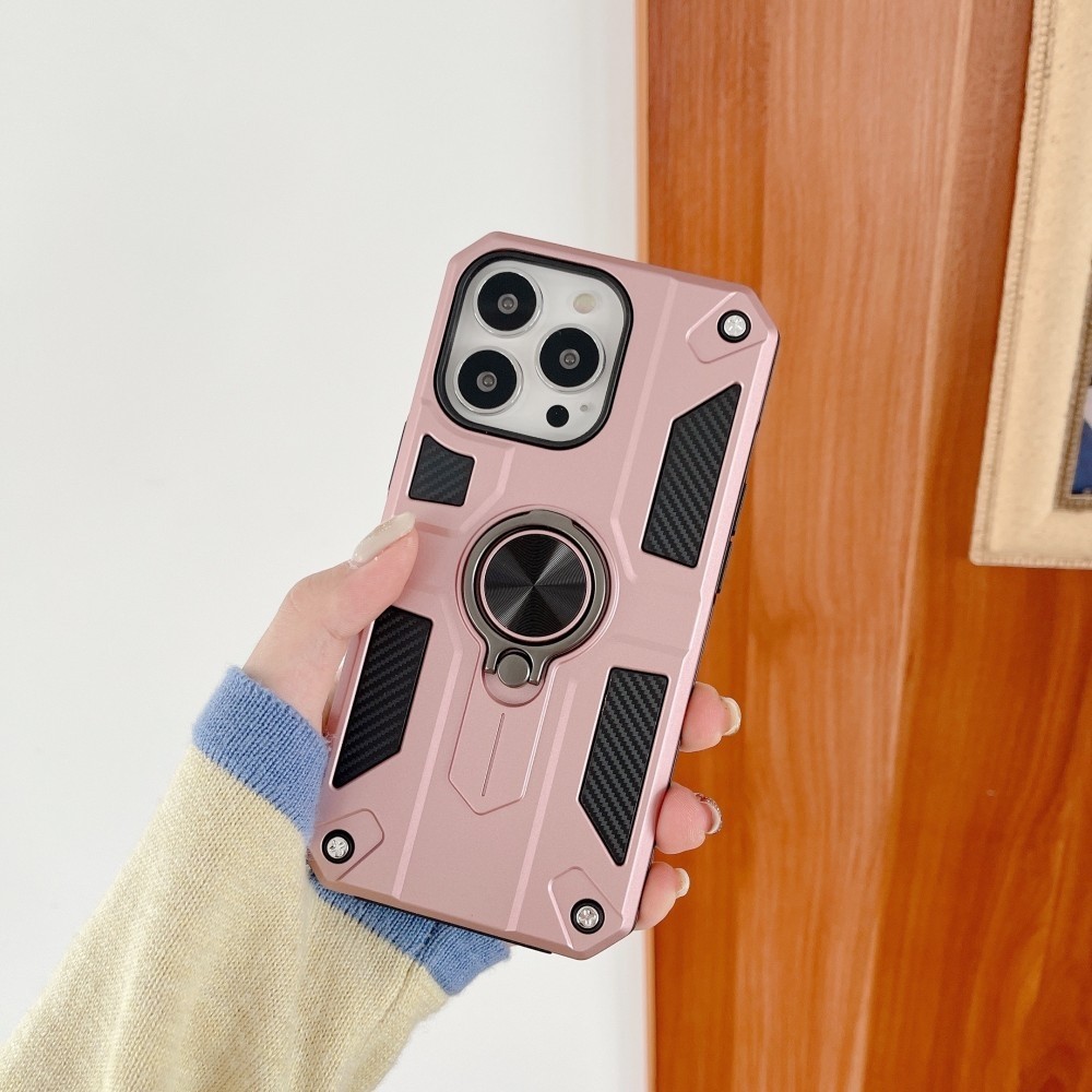 Husa protectie Flippy compatibila cu Apple iPhone 13 Pro Max Defender Model 5 cu suport prindere inel,Roz Auriu - Image 2