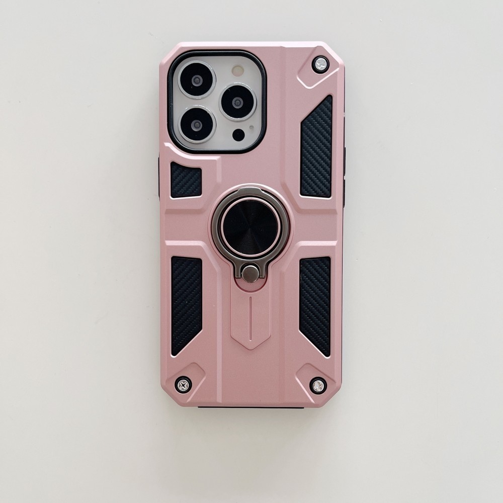 Husa protectie Flippy compatibila cu Apple iPhone 13 Pro Max Defender Model 5 cu suport prindere inel,Roz Auriu - Image 3