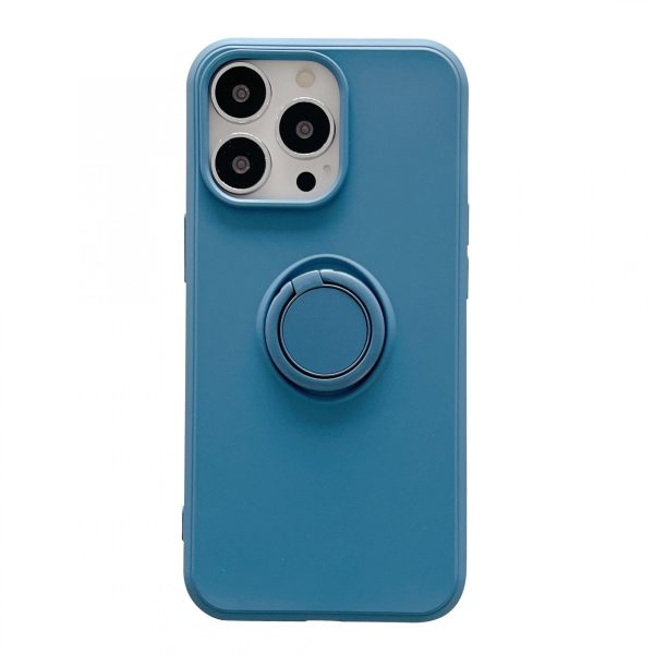 Husa protectie Flippy compatibila cu Apple iPhone 13 Pro Max Liquid Silicone Ring cu suport rotativ Albastru