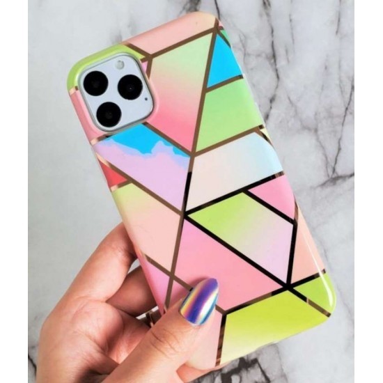 Husa protectie Flippy compatibila cu Huawei P Smart 2021 Soft IMD TPU Marble Geometric Roz - Image 2