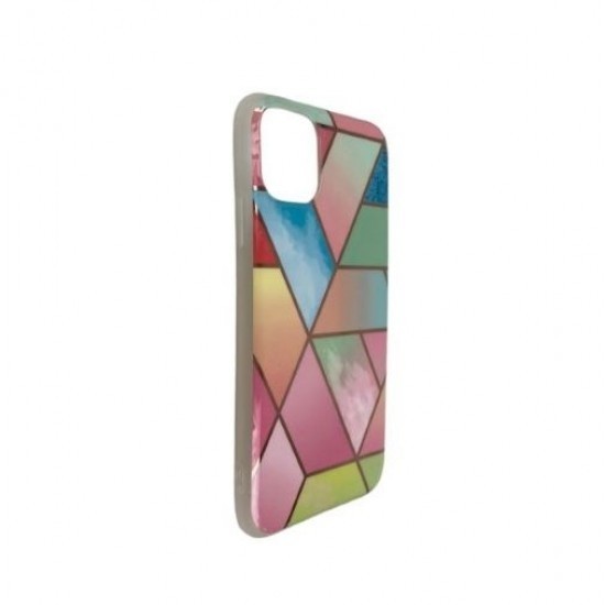 Husa protectie Flippy compatibila cu Huawei P Smart 2021 Soft IMD TPU Marble Geometric Roz - Image 3