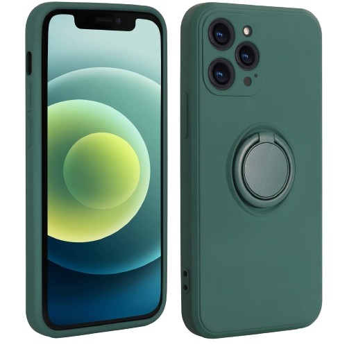 Husa protectie Flippy compatibila cu Huawei P40 Lite Liquid Silicone Ring cu suport rotativ Verde