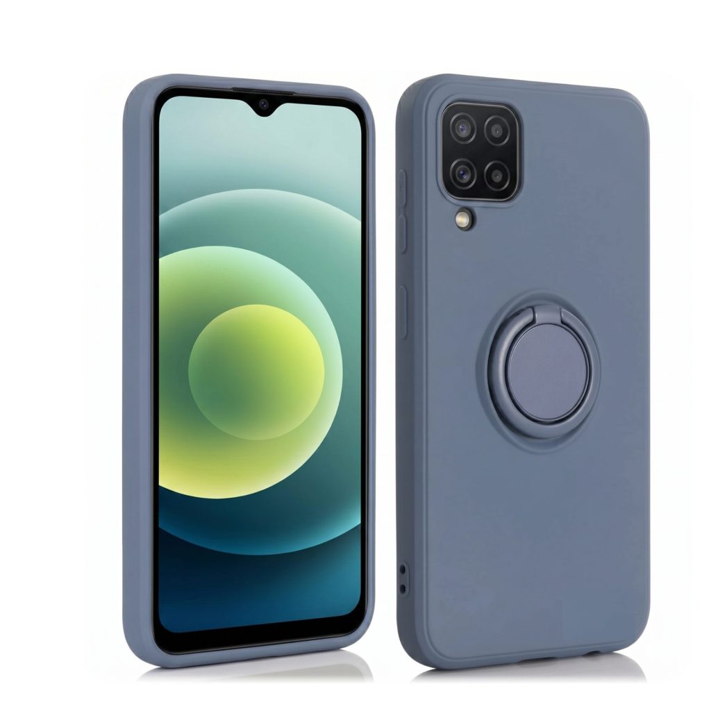 Husa protectie Flippy compatibila cu Samsung Galaxy A12 Liquid Silicone Ring cu suport rotativ Albastru deschis
