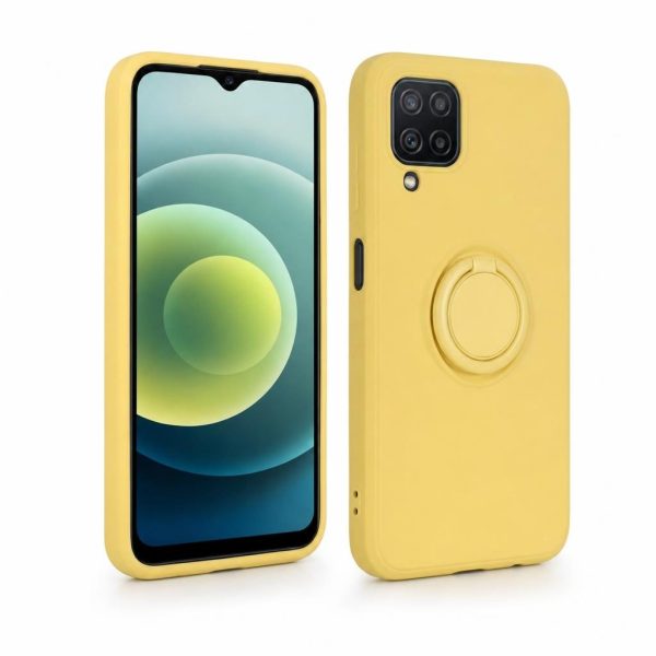 Husa protectie Flippy compatibila cu Samsung Galaxy A12 Liquid Silicone Ring cu suport rotativ Galben
