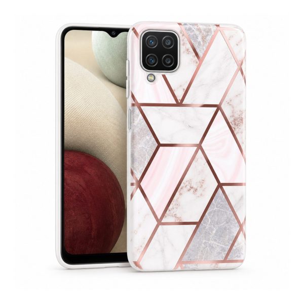Husa protectie Flippy compatibila cu Samsung Galaxy A12 Soft IMD TPU Marble Geometric Alb