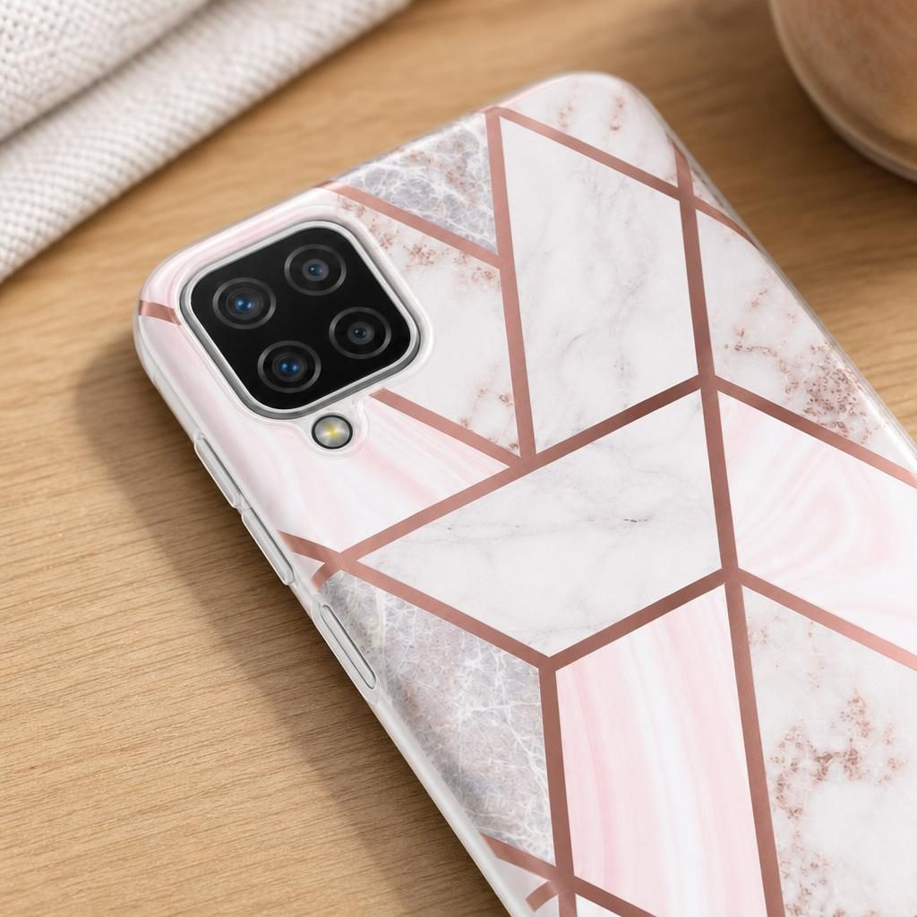 Husa protectie Flippy compatibila cu Samsung Galaxy A12 Soft IMD TPU Marble Geometric Alb - Image 3