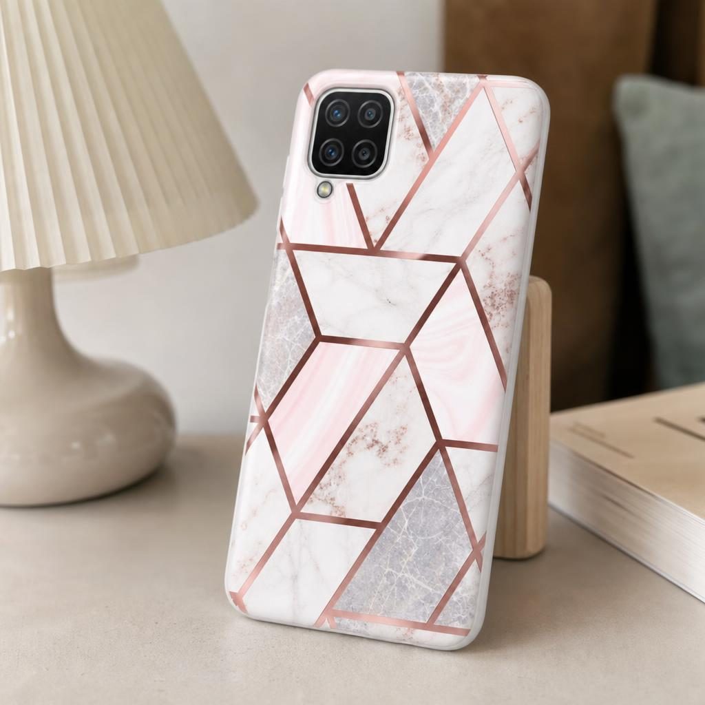 Husa protectie Flippy compatibila cu Samsung Galaxy A12 Soft IMD TPU Marble Geometric Alb - Image 4