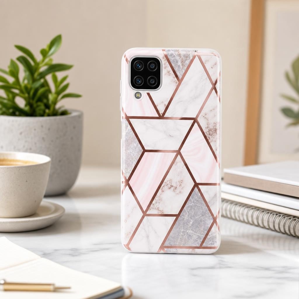 Husa protectie Flippy compatibila cu Samsung Galaxy A12 Soft IMD TPU Marble Geometric Alb - Image 5