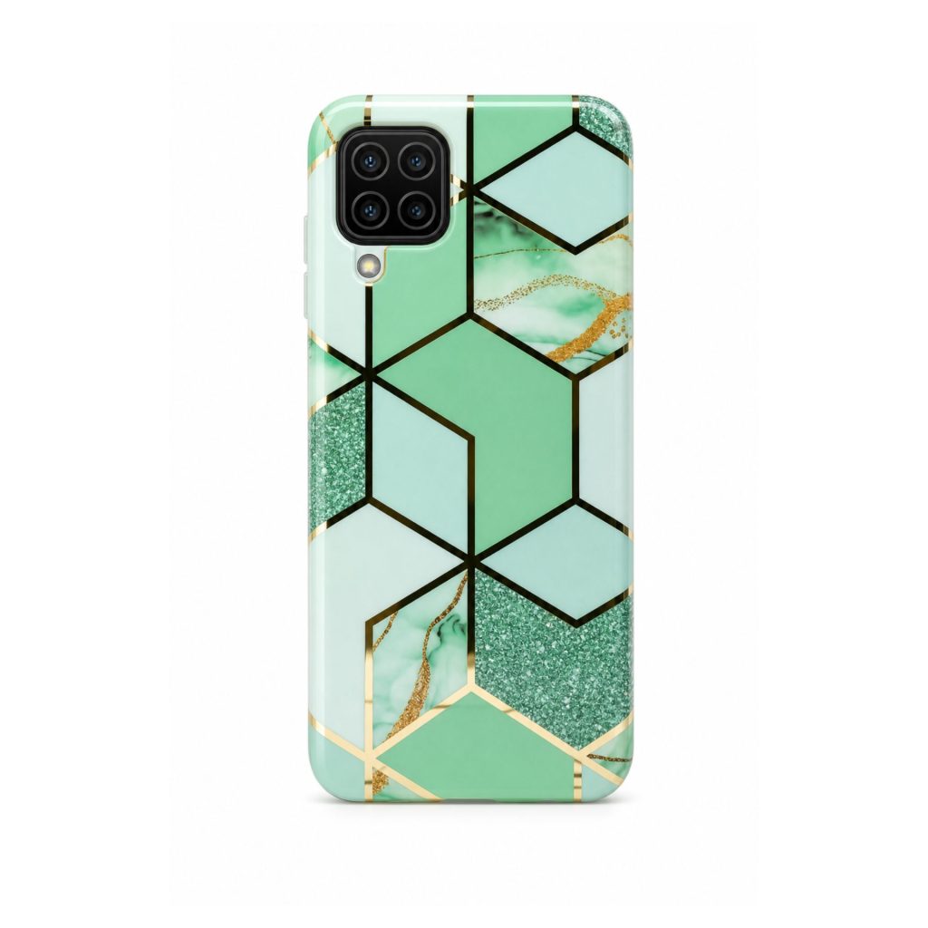 Husa protectie Flippy compatibila cu Samsung Galaxy A12 Soft IMD TPU Marble Geometric Verde