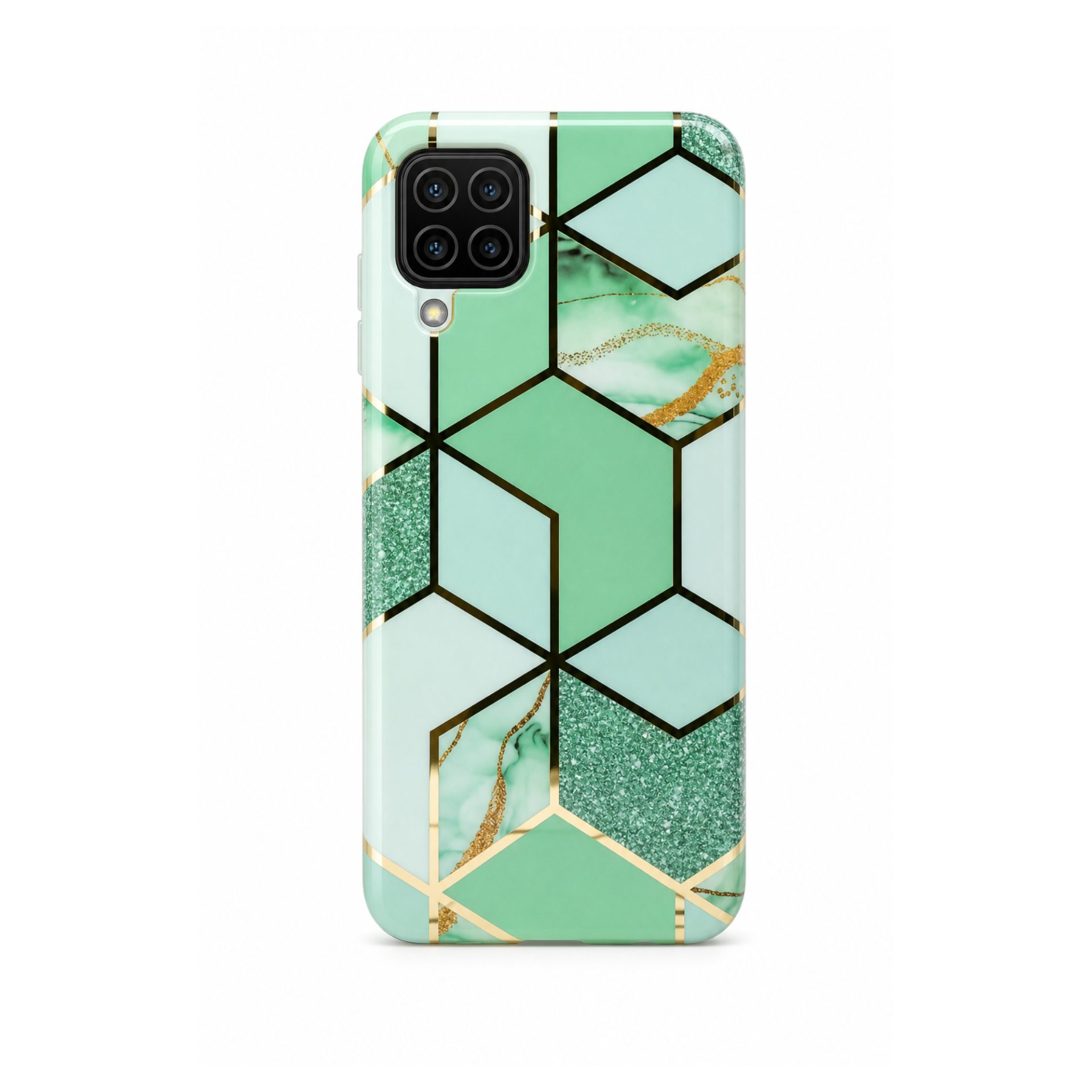 Husa protectie Flippy compatibila cu Samsung Galaxy A12 Soft IMD TPU Marble Geometric Verde