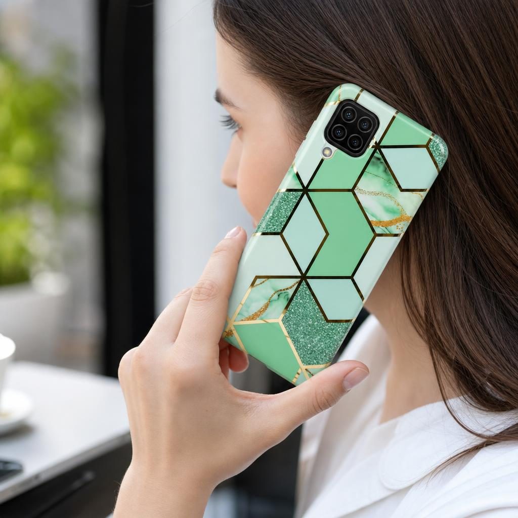 Husa protectie Flippy compatibila cu Samsung Galaxy A12 Soft IMD TPU Marble Geometric Verde - Image 2