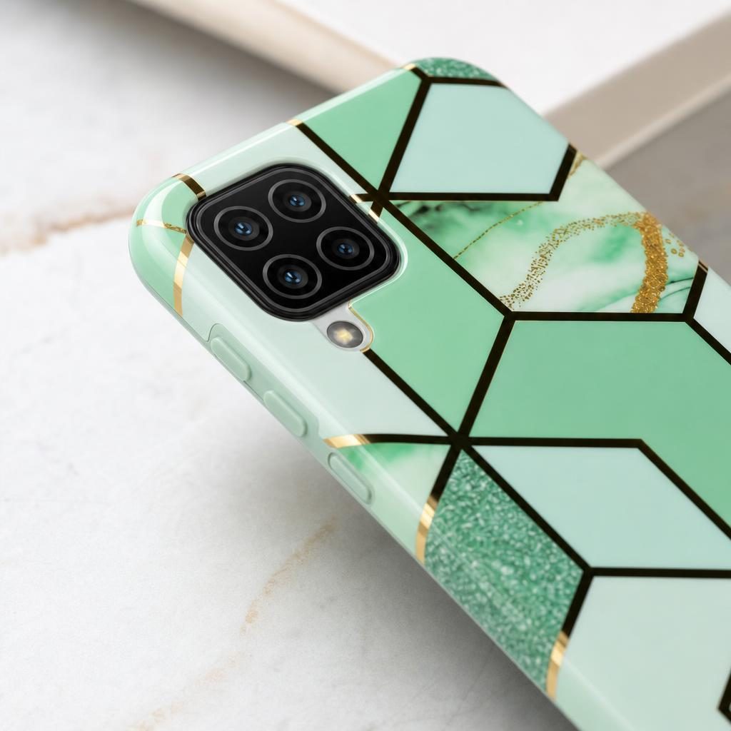 Husa protectie Flippy compatibila cu Samsung Galaxy A12 Soft IMD TPU Marble Geometric Verde - Image 3