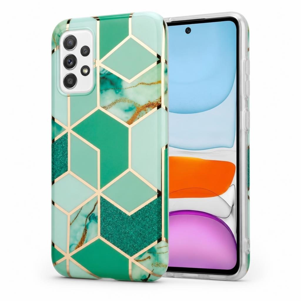 Husa protectie Flippy compatibila cu Samsung Galaxy A32 Soft IMD TPU Marble Geometric Verde