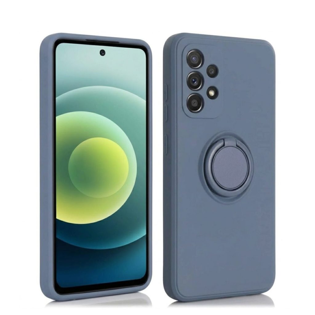 Husa protectie Flippy compatibila cu Samsung Galaxy A52 Liquid Silicone Ring cu suport rotativ Albastru deschis
