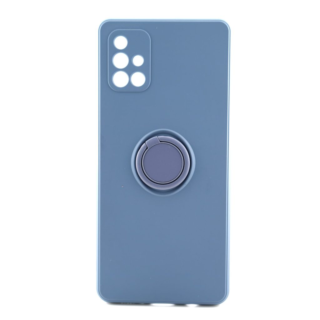 Husa protectie Flippy compatibila cu Samsung Galaxy A71 Liquid Silicone Ring cu suport rotativ Albastru deschis