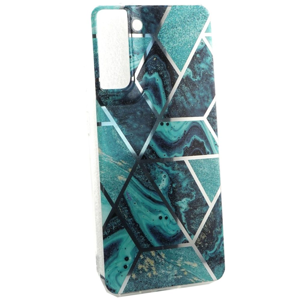 Husa protectie Flippy compatibila cu Samsung Galaxy S21 5G Soft IMD TPU Marble Geometric Albastru