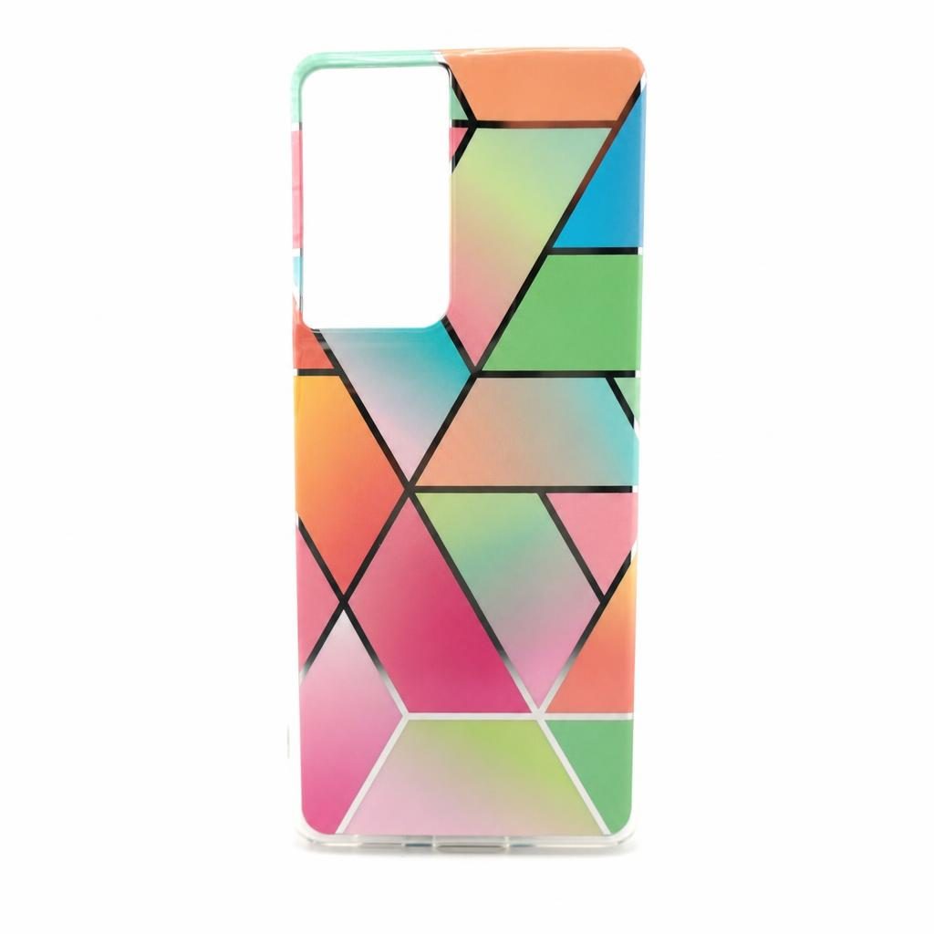 Husa protectie Flippy compatibila cu Samsung Galaxy S21 Ultra Soft IMD TPU Marble Geometric Roz