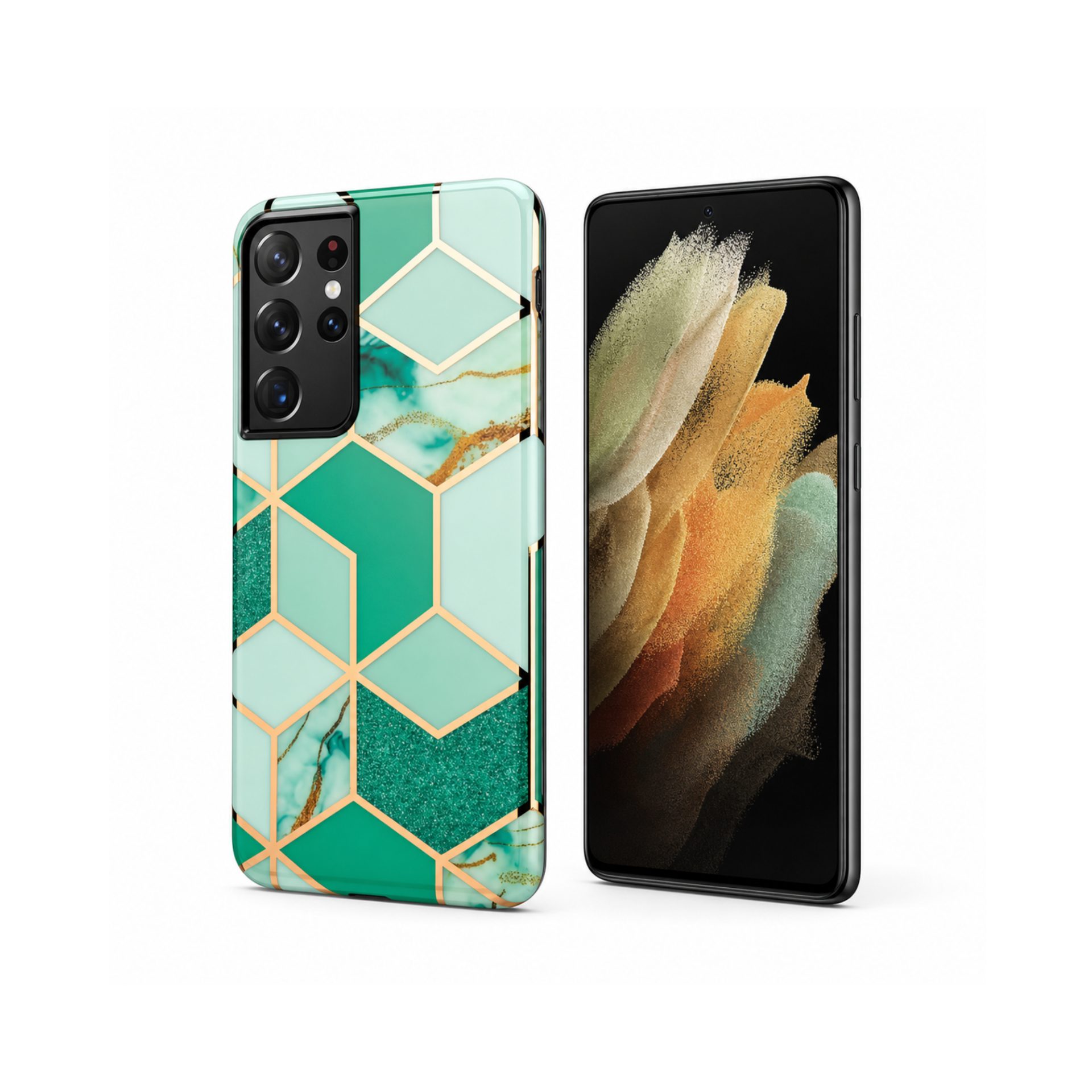 Husa protectie Flippy compatibila cu Samsung Galaxy S21 Ultra Soft IMD TPU Marble Geometric Verde