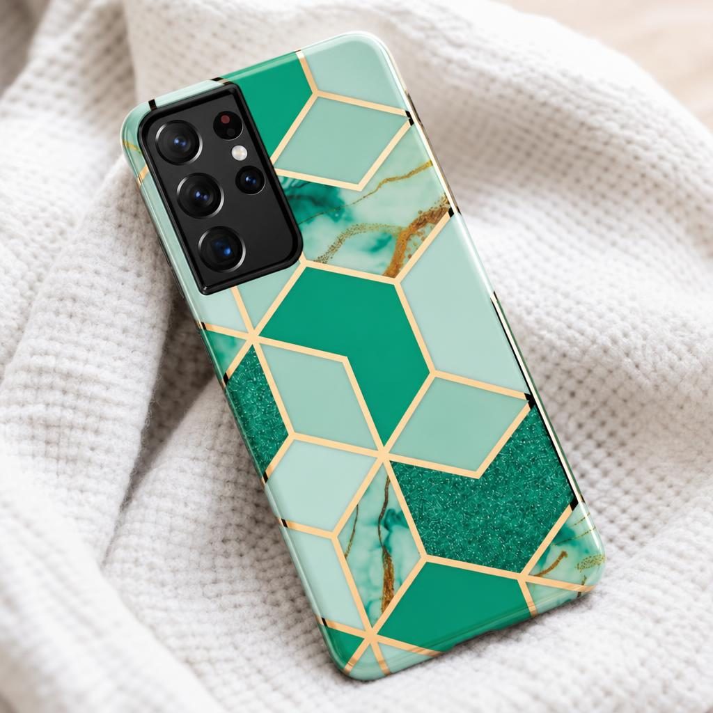 Husa protectie Flippy compatibila cu Samsung Galaxy S21 Ultra Soft IMD TPU Marble Geometric Verde - Image 4