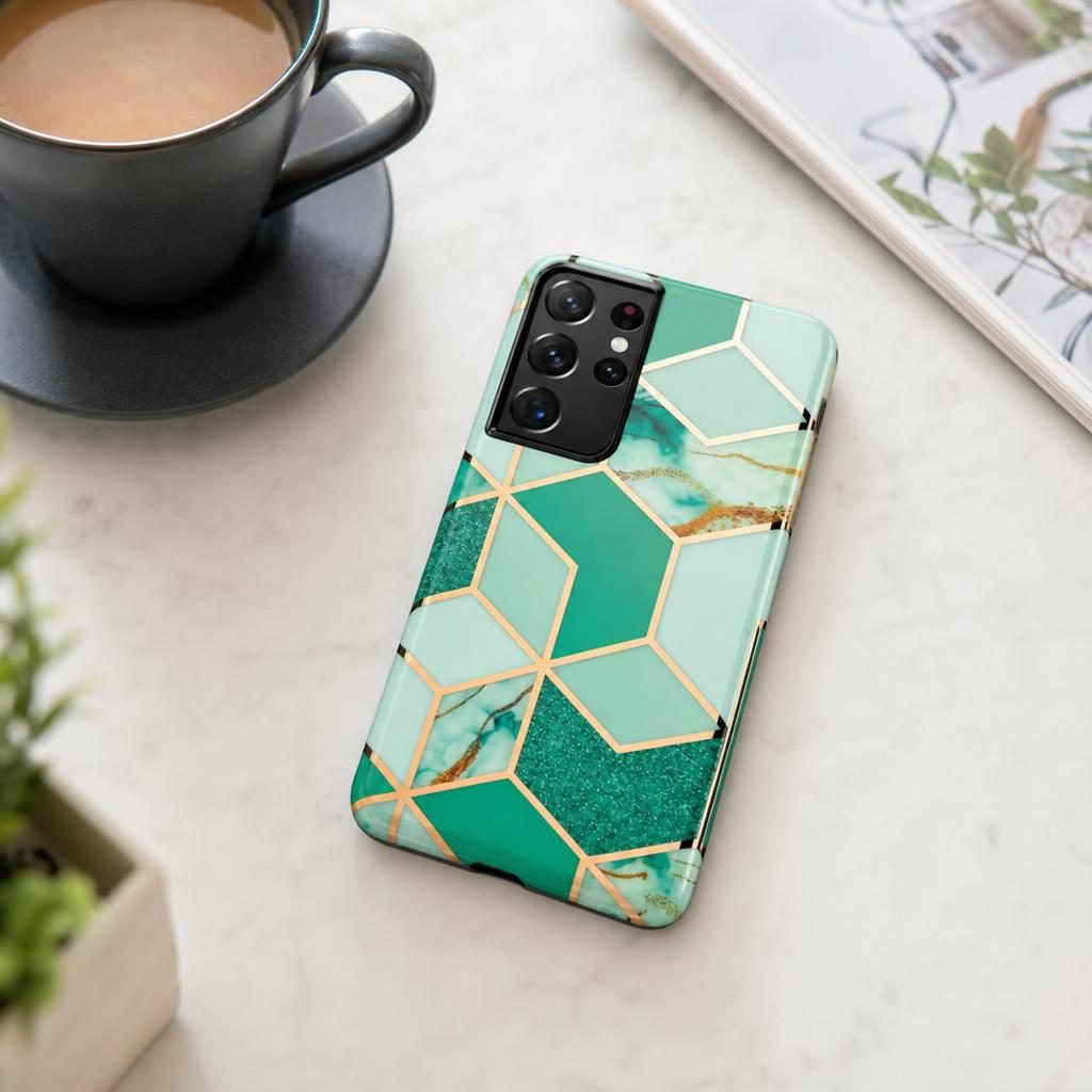 Husa protectie Flippy compatibila cu Samsung Galaxy S21 Ultra Soft IMD TPU Marble Geometric Verde - Image 5