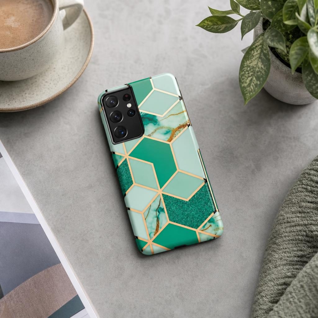 Husa protectie Flippy compatibila cu Samsung Galaxy S21 Ultra Soft IMD TPU Marble Geometric Verde - Image 6
