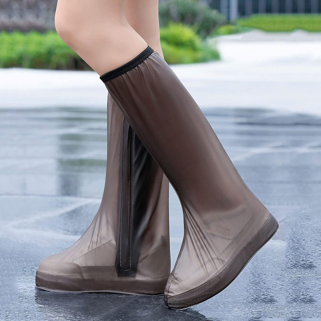 Protectie Incaltaminte pentru Ploaie si Noroi, Flippy, Impermeabila, Talpa Antiderapanta, cu Fermoar si Capsa, Inaltime 40 cm, Marime S 34-35, Maro