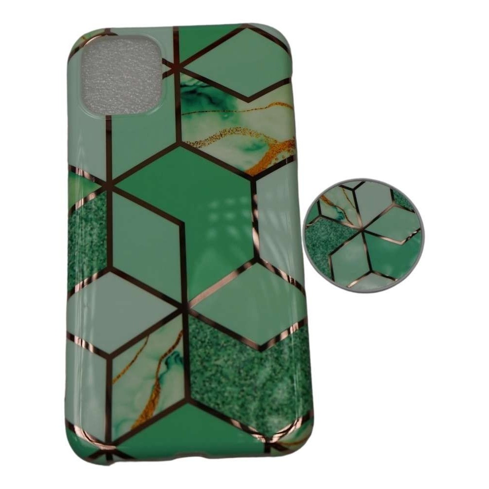 Husa protectie pentru Apple iPhone 11 Soft IMD TPU Marble Geometric Verde Suport inclus - Image 2